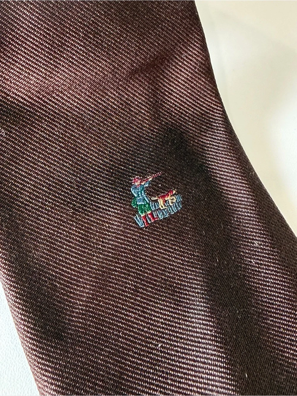 Polo Ralph Lauren Brown Silk Tie Embroidered  Hunting Pheasant Pattern Preppy